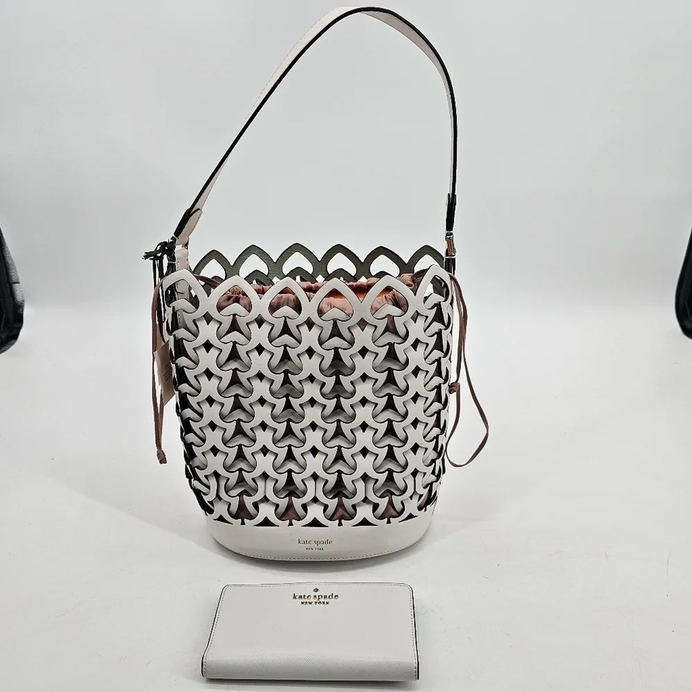 Kate Spade New York Dolly Perforated Leather Spade Bucket Bag White Bund…